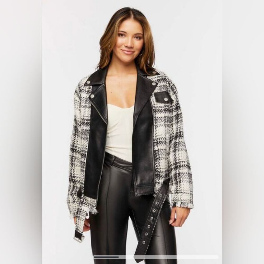 Forever 21 Black and White Checkered Leather Jacket